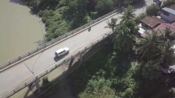 Overhead Drone Shot Traffic Driving Intersection Village — Stock Video