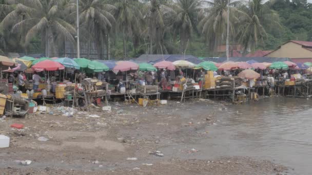 Kep Cambodia 2022 View Fish Market Covered Plastic Edge Sea — 图库视频影像