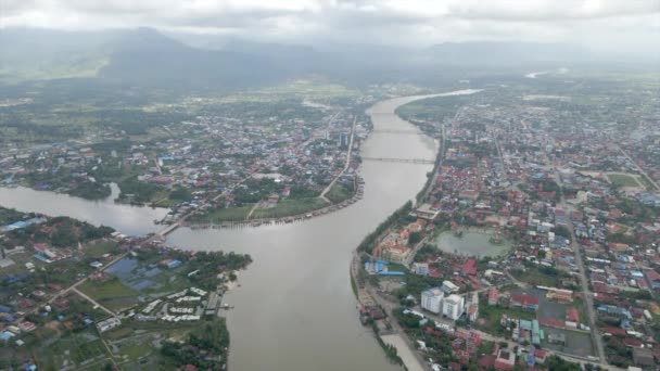 Aerial Drone Shot Kampot Town Four Bridges River — Stock Video