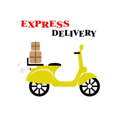 Sarı scooter ekspres dağıtım vektörü illüstrasyonu