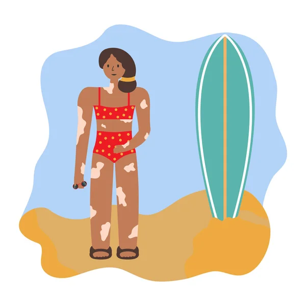 아름다운 아프리카 소녀가 수영복을 백반증에 해변에 있습니다 백반증의 다른아름다움 양성이며 — 스톡 벡터