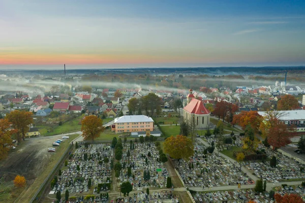 Une Petite Ville Provinciale Une Vue Drone Cimetière Local Sur — Photo