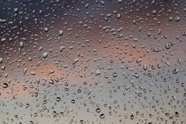 Efter Regn Fönsterrutan Täckt Utsidan Med Droppar Vatten Det Finns — Stockfoto