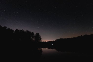 Göl ormanların arasındadır. Gece oldu ve içinden geçilemez bir karanlık var. Gökte göl yüzeyine yansıyan yıldızlar var..
