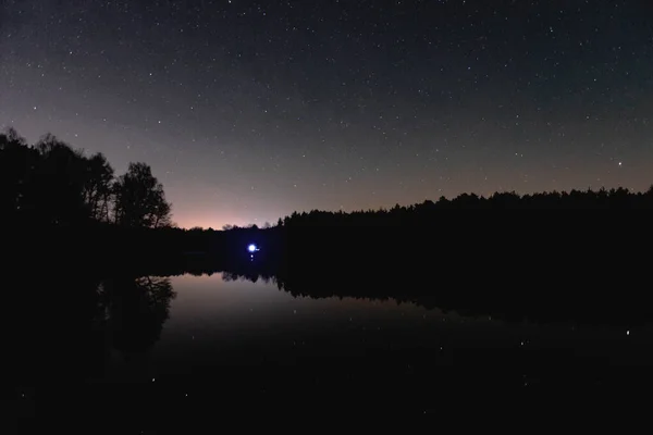 Lac Est Situé Milieu Des Forêts Fait Nuit Est Une — Photo