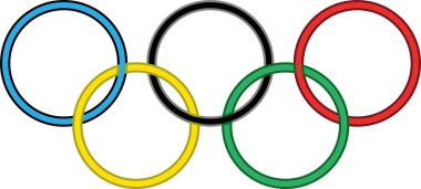 Grafik, Olimpiyat Oyunlarını sembolize eden beş renkli çemberi gösteriyor..