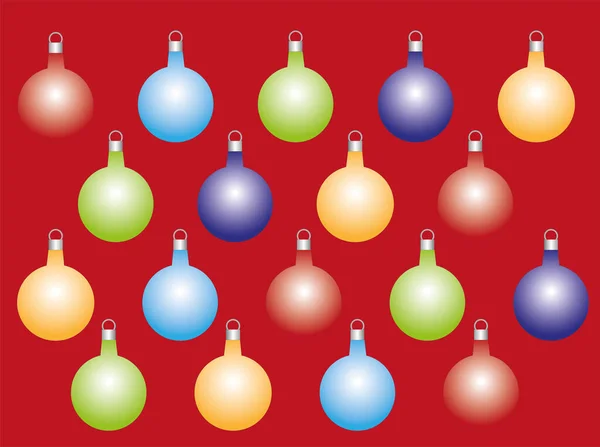 Kırmızı Zemin Üzerinde Farklı Renkte Noel Toplarının Dokusunu Gösteren Vektör — Stok Vektör