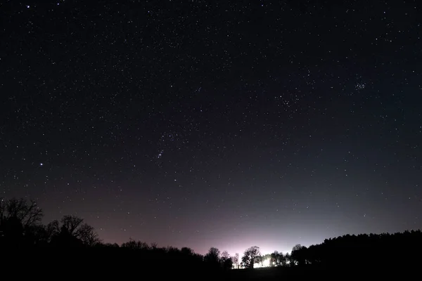 Ciel Nocturne Noir Sans Nuages Couvert Étoiles Brillantes Loin Sur — Photo