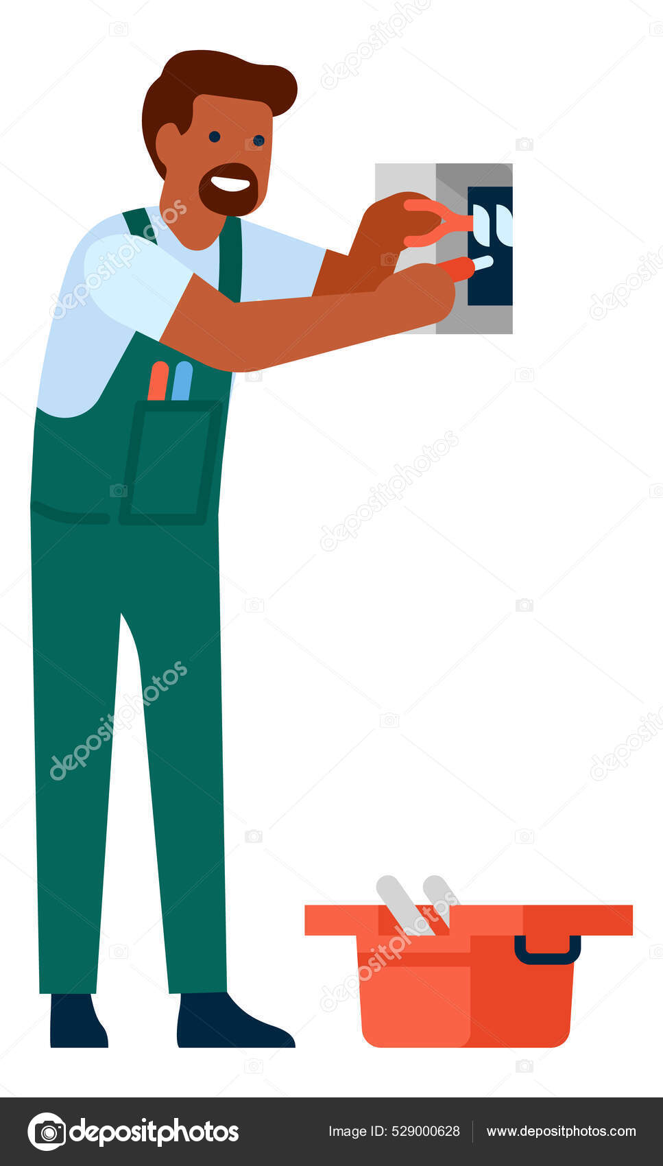 Мужчина держит отвертку и плоскогубцы. Ремонтник в общей