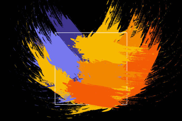 Набор фонов. Черный фон с яркими цветами. Разноцветные пятна на черном фоне. Масло краски. Набор картин для стен