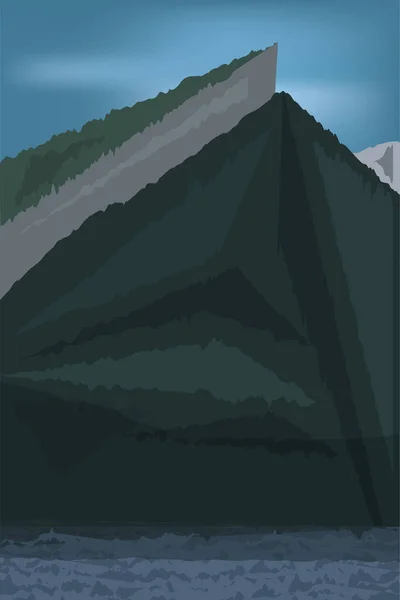 Illustrazione Della Natura Alte Montagne Fiume Limpido Cieli Azzurri — Vettoriale Stock