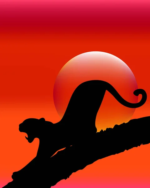 Leopard Tree Branch Background Colorful Sunset — Stockvektor
