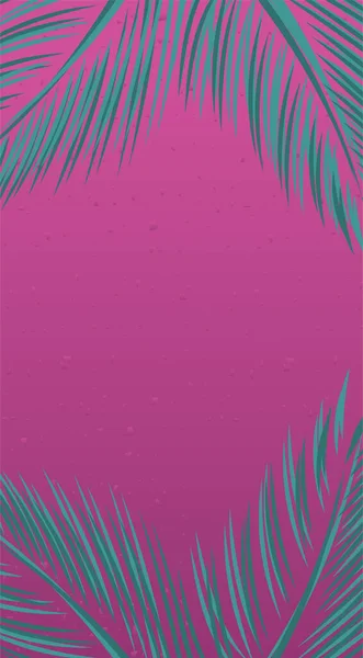 带有绿色棕榈叶 封面的彩色粉红背景 — 图库矢量图片