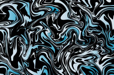 Abstraction on a dark background, mixed oil paints, brush, blue, green, material atlas, fabric. Liquid marble effect