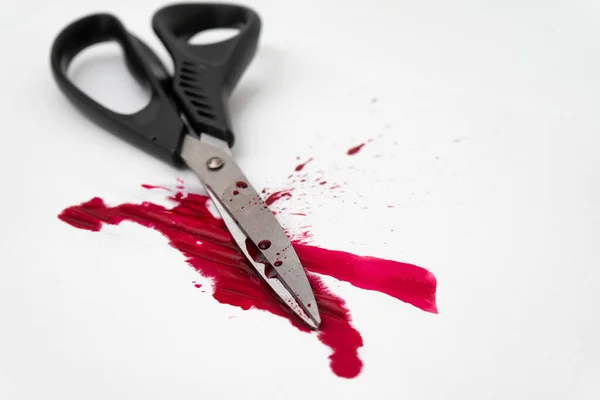 Bloody Scissors Pool Blood Murder Attack Concept Isolated White — 图库照片