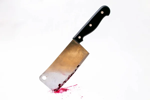 Butcher Hatchet Blood Isolated White Background — 图库照片