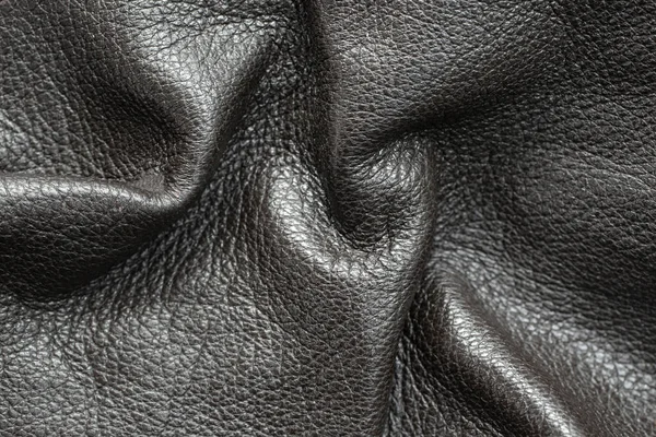 Selective Focus Photo Black Leather Creases Macro — Stock Photo, Image