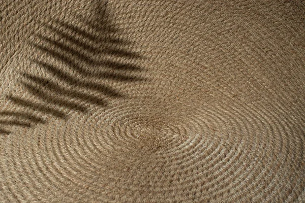 弯曲的黄麻绳地毯 紧密的纹理 与空的空间 产品摄影展示的背景 — 图库照片
