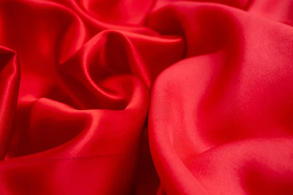 Texturas Satén Seda Comparación Calidad Tela Roja Enfoque Suave Cerca — Foto de Stock