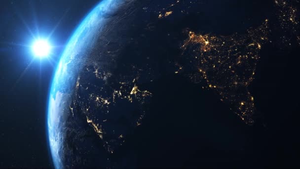 Nap Világító Föld Felszíne Űrben Videó Felvételek Tudomány Technológia — Stock videók