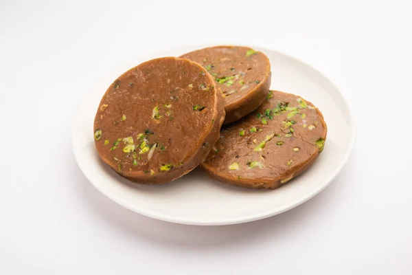 Sohan Halwa Halva Populair Zoet Recept Uit Ajmer India Geserveerd — Stockfoto