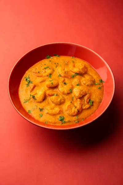 Goan Prawns或Shrimp Curry或Zinga Masala也被称为Kolambi Kalwan或Tikhle — 图库照片