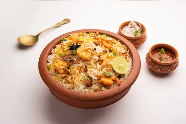 Camarão Saboroso Delicioso Biryani Jheenga Pulav Pilaf Camarão — Fotografia de Stock