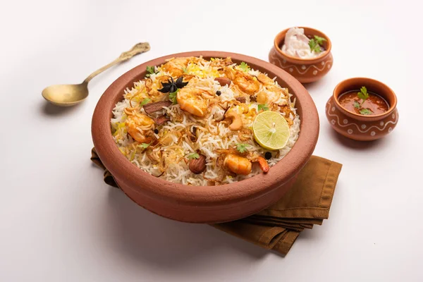 Camarão Saboroso Delicioso Biryani Jheenga Pulav Pilaf Camarão — Fotografia de Stock