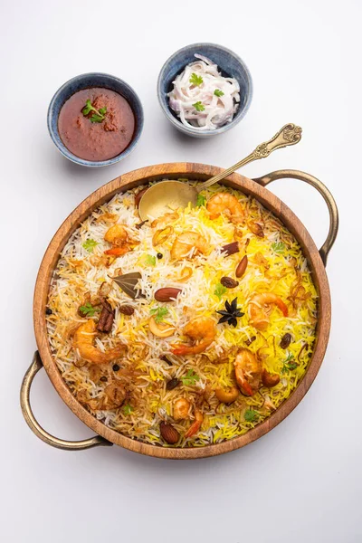 Camarão Saboroso Delicioso Biryani Jheenga Pulav Pilaf Camarão — Fotografia de Stock