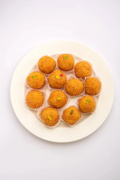 Motichoor Laddoo Dulce Indio Laddu Bundi Hecho Harina Gramo Bolas —  Fotos de Stock