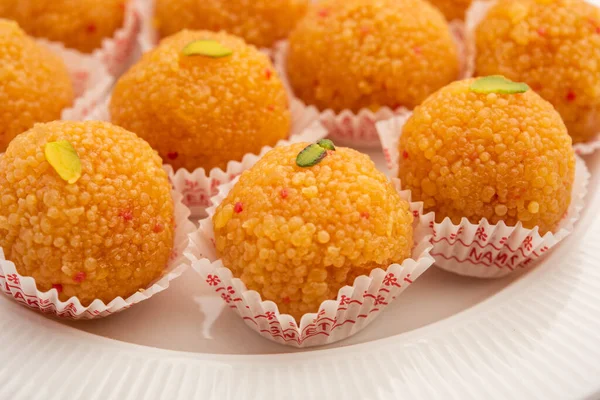 Indiana Doce Motichoor Laddoo Laddu Bundi Feito Farinha Grama Bolas — Fotografia de Stock