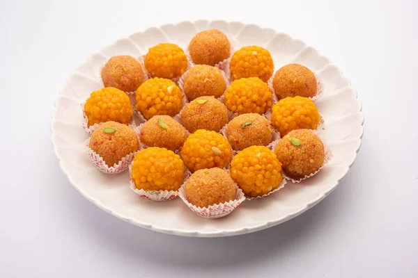 Motichoor Laddoo Dulce Indio Laddu Bundi Hecho Harina Gramo Bolas —  Fotos de Stock