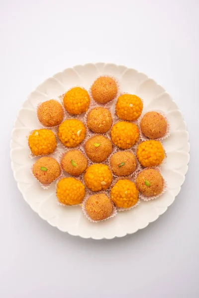 Indiana Doce Motichoor Laddoo Laddu Bundi Feito Farinha Grama Bolas — Fotografia de Stock