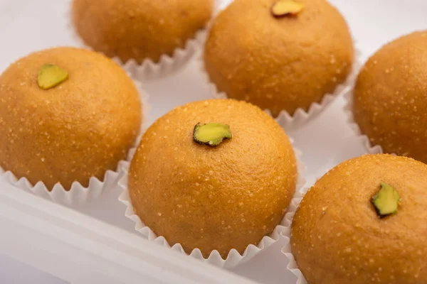 Besan Ladoo Delicious Sweet Balls Made Gram Flour Sugar Ghee — Stock Photo, Image