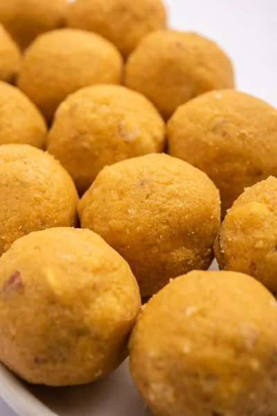 Besan Ladoo Sind Köstliche Süße Bällchen Aus Gramm Mehl Zucker — Stockfoto