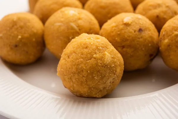 Besan Ladoo Delicious Sweet Balls Made Gram Flour Sugar Ghee — Stock Photo, Image