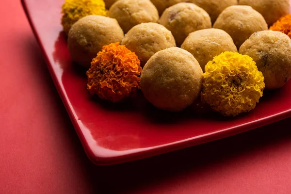 Besan Ladoo Zijn Heerlijke Zoete Ballen Gemaakt Met Gram Bloem — Stockfoto