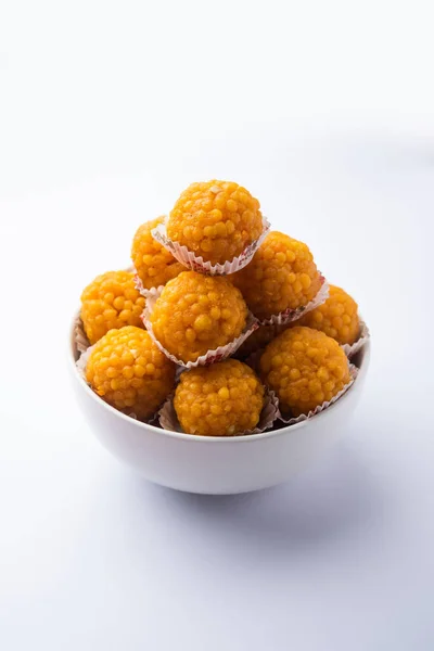 Indischen Süßen Motiv Oder Laddoo Oder Bundi Laddu Aus Gramm — Stockfoto