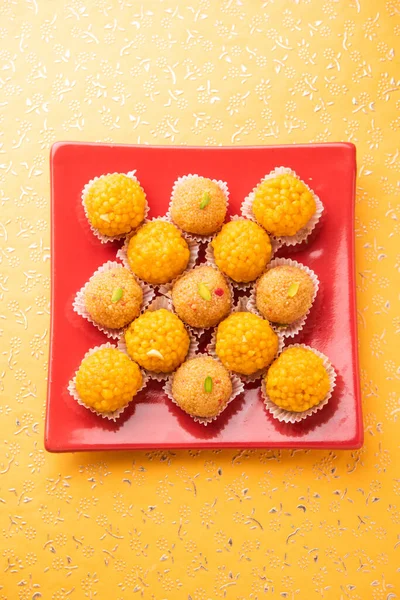 Indischen Süßen Motiv Oder Laddoo Oder Bundi Laddu Aus Gramm — Stockfoto