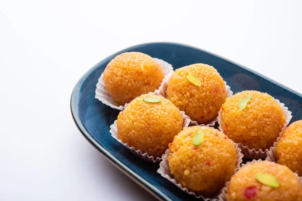 Indischen Süßen Motiv Oder Laddoo Oder Bundi Laddu Aus Gramm — Stockfoto