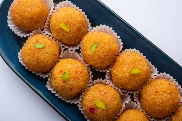 Moticho Dulce Indio Laddoo Laddu Bundi Hecho Harina Gramo Bolas —  Fotos de Stock