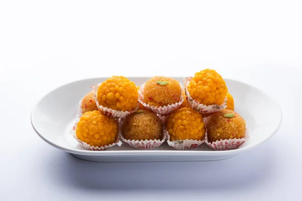 Indian Sweet Moticho Laddoo Bundi Laddu Made Gram Flour Very — Stock Photo, Image