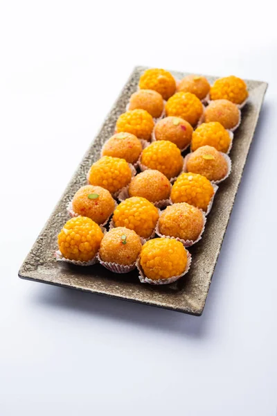 Indischen Süßen Motiv Oder Laddoo Oder Bundi Laddu Aus Gramm — Stockfoto