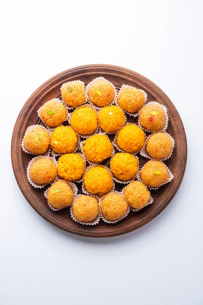 Indiai Édes Moticho Vagy Laddoo Vagy Bundi Laddu Grammos Lisztből — Stock Fotó