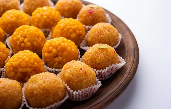 Moticho Dulce Indio Laddoo Laddu Bundi Hecho Harina Gramo Bolas —  Fotos de Stock