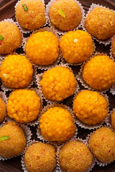 Ινδικό Γλυκό Μοτίβο Laddoo Bundi Laddu Από Αλεύρι Γραμμαρίων Πολύ — Φωτογραφία Αρχείου