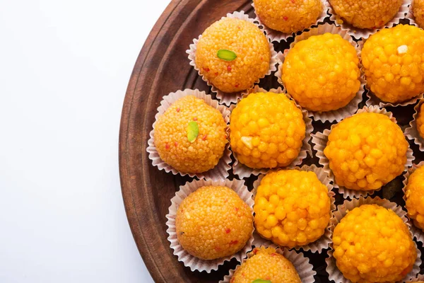 Moticho Dulce Indio Laddoo Laddu Bundi Hecho Harina Gramo Bolas —  Fotos de Stock