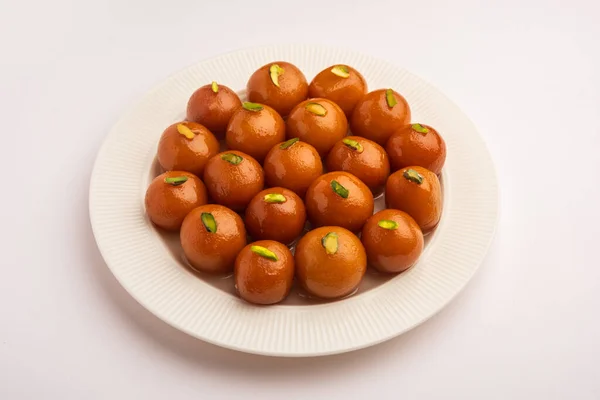 Indisk Söt Mat Gulab Jamun Serveras Rund Keramisk Skål — Stockfoto