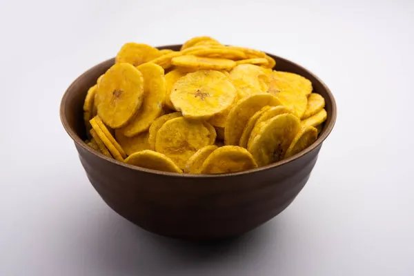 Egészséges Házi Kela Vagy Banán Chips Vagy Ostya Szolgált Hangulatos — Stock Fotó