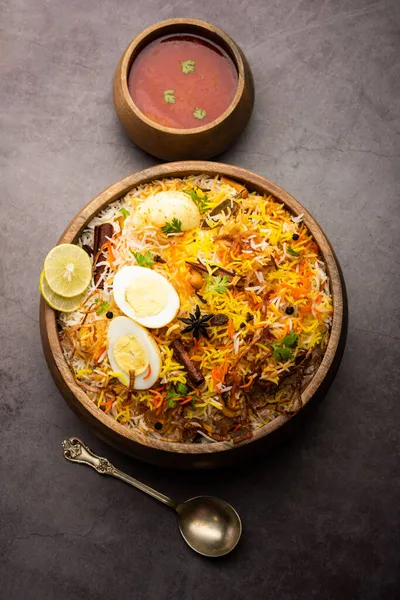 Uovo Biryani Riso Basmati Cucinato Con Masala Arrosto Uova Spezie — Foto Stock